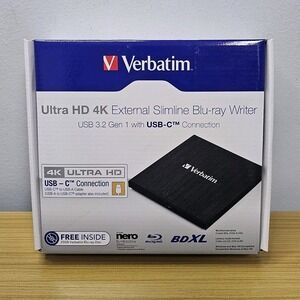 Verbatim Ultra HD 4K CD DVD Blu-ray Writer USB 3.2 GEN 1 USB-C Connect, Slimline